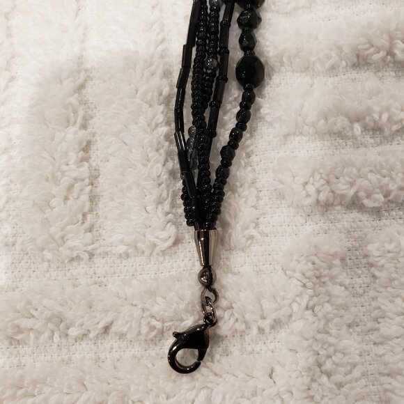 Vintage Liz Claiborne Black Multistrand Beaded Necklace & Earring Set - Picture 4 of 7